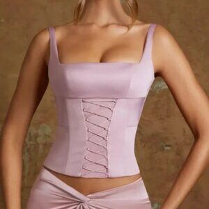Oh Polly Elegant Lace Up Pink Corset Top in Mauve - NWT Size 2